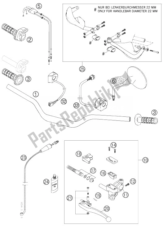 All parts for the Handlebar, Controls of the KTM 990 Adventure S Europe 2007