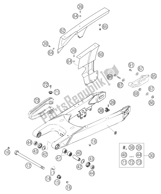 All parts for the Swing Arm 625 Sxc of the KTM 625 SXC Europe 2004