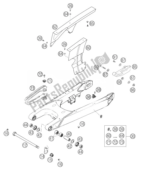 All parts for the Swing Arm 625 Sxc of the KTM 625 SXC USA 2003