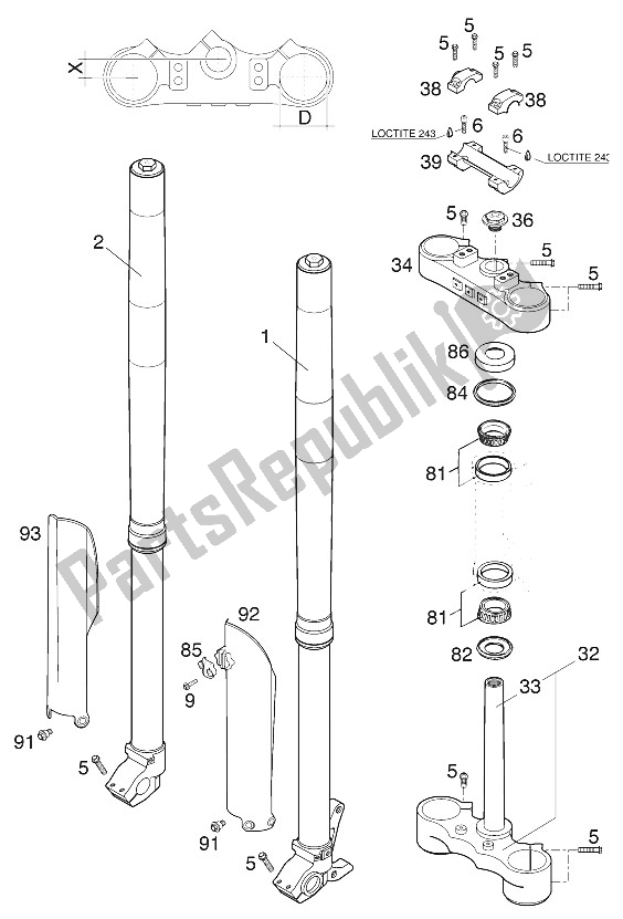 All parts for the Front Fork - Steering Stem Wp 125 Exe 2000 of the KTM 125 EXE 80 Europe 2000