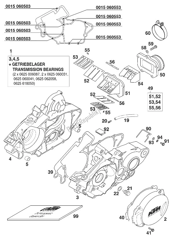 Todas as partes de Cárter 125/200 '98 do KTM 200 EXC Jackpiner 97 USA 1997