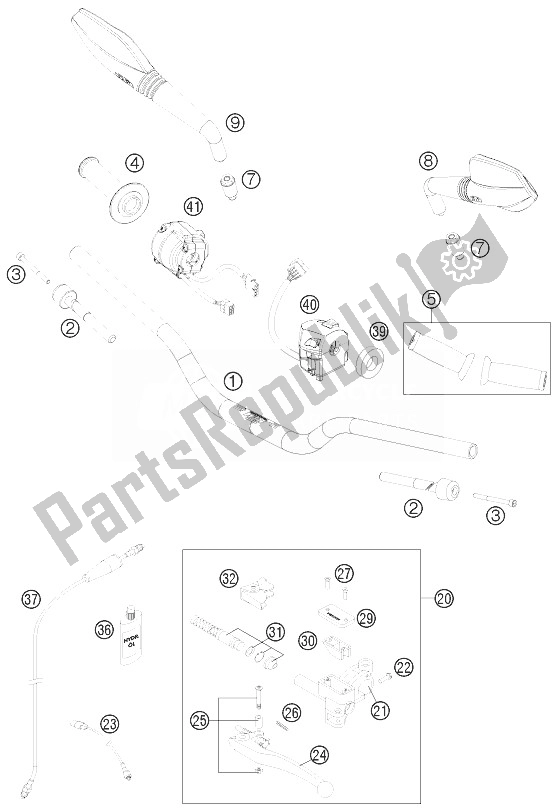 Tutte le parti per il Manubrio, Comandi del KTM 690 Duke R ABS CKD Malaysia 2013