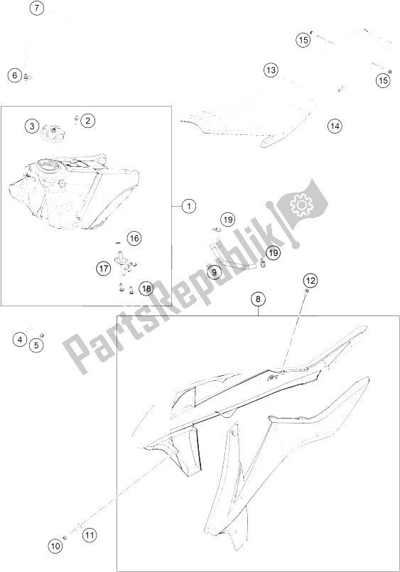 All parts for the Tank, Seat, Cover of the KTM 125 SX Europe 2016