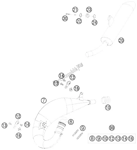 All parts for the Exhaust System of the KTM 125 SXS Europe 2008