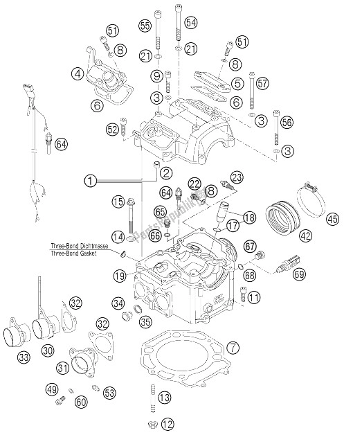 All parts for the Cylinder Head of the KTM 625 SMC Australia United Kingdom 2006