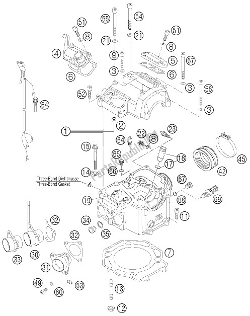 All parts for the Cylinder Head of the KTM 625 SXC Australia United Kingdom 2006