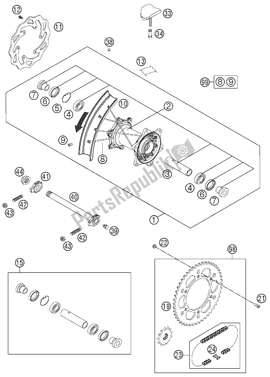 All parts for the Rear Wheel of the KTM 350 XCF W USA 2012