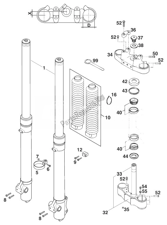 All parts for the Front Fork - Steering Stem Marzocchi 45 125-200 of the KTM 125 EGS 6 KW Europe 1998