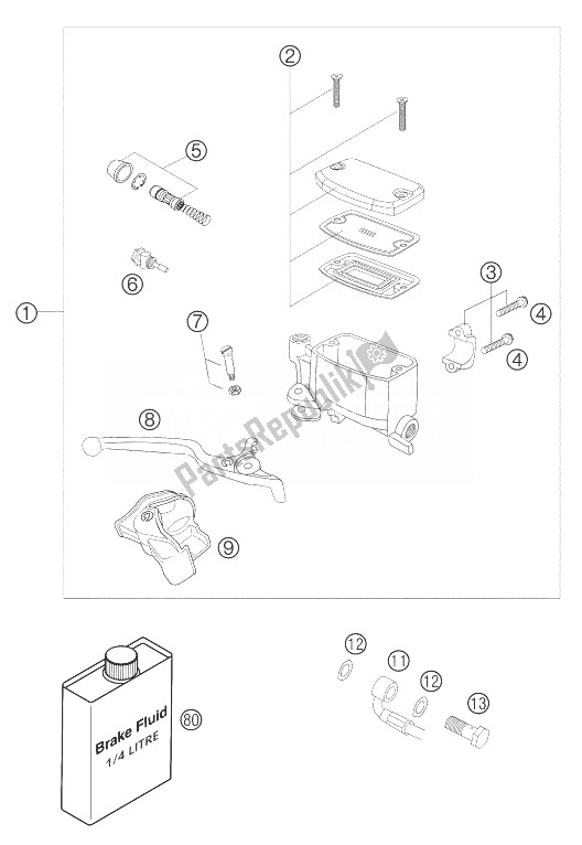 All parts for the Hand Brake Cylinder 640 Adv of the KTM 640 Adventure R Australia United Kingdom 2004