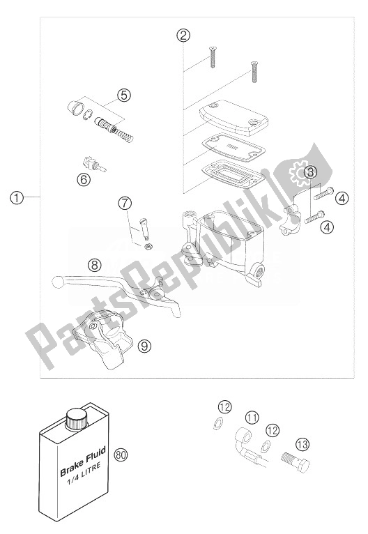 All parts for the Hand Brake Cylinder Lc8 of the KTM 950 Adventure Orange LOW Europe 2003