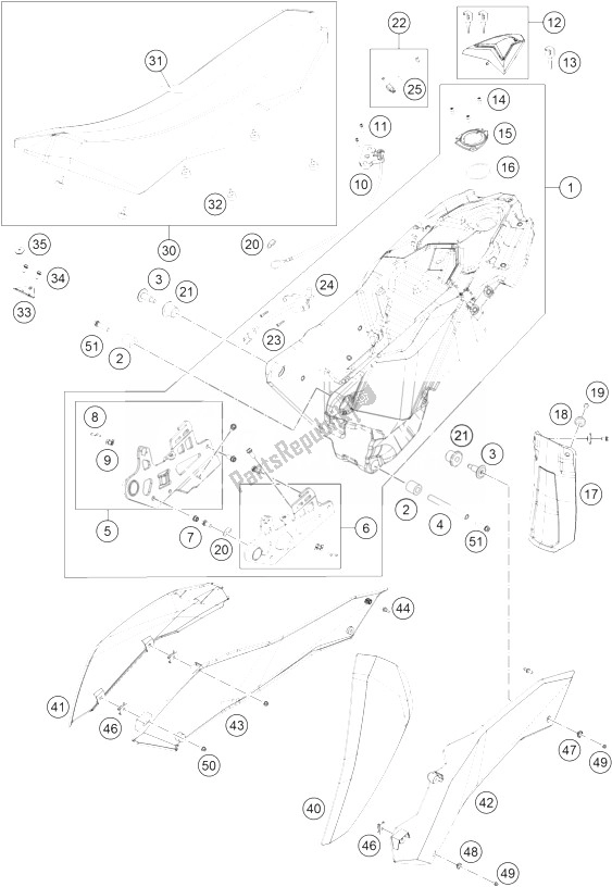 Toutes les pièces pour le Réservoir, Siège, Couverture du KTM 690 Enduro R Australia United Kingdom 2010