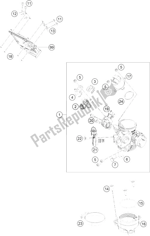 All parts for the Throttle Body of the KTM RC 200 Black W O ABS CKD 15 Thailand 2015