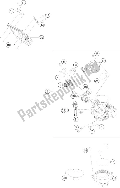 All parts for the Throttle Body of the KTM RC 250 White ABS CKD 15 Malaysia 2015