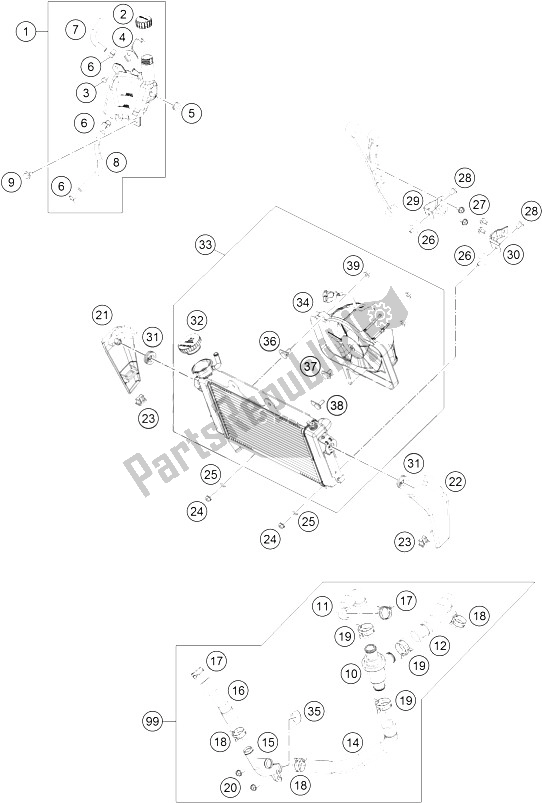 Todas las partes para Sistema De Refrigeración de KTM 125 Duke Orange ABS B D 15 Europe 2015