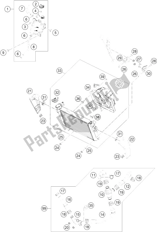 Toutes les pièces pour le Système De Refroidissement du KTM 125 Duke White ABS B D 15 Europe 2015