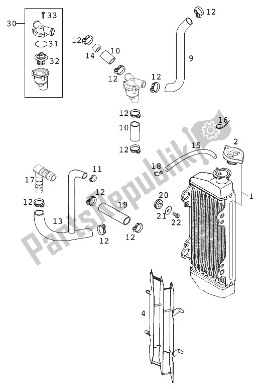 Tutte le parti per il Radiatore - Tubo Radiatore 125 Exe 2000 del KTM 125 EXE 100 Europe 2000