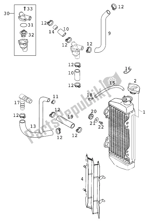 Alle onderdelen voor de Radiator - Radiateurslang 125 Exe 2000 van de KTM 125 EXE 100 Europe 2001