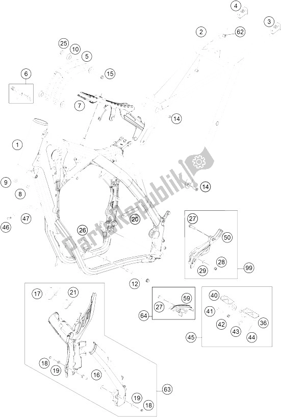 All parts for the Frame of the KTM 250 EXC SIX Days Europe 2016