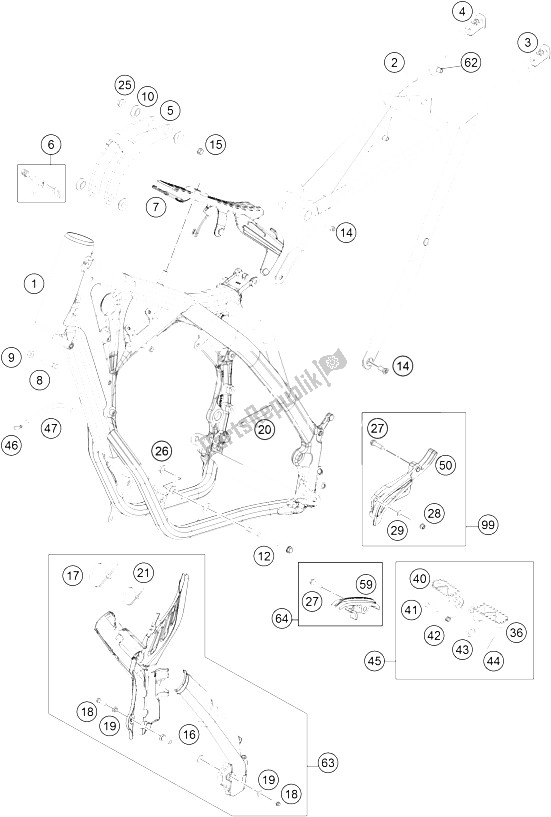 All parts for the Frame of the KTM 300 EXC Europe 2016