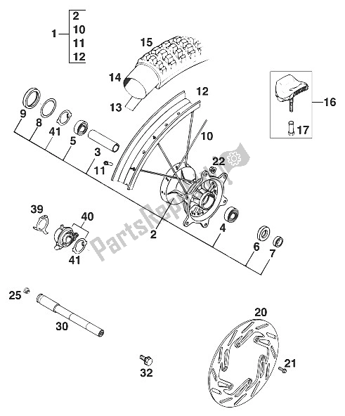 All parts for the Front Wheel Sc,rxc '96 of the KTM 400 RXC E USA 1996