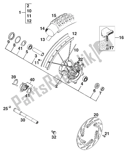 All parts for the Front Wheel Sc,rxc '96 of the KTM 620 Super Comp 4T Europe 1996