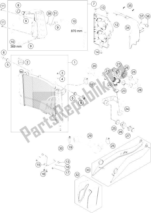 All parts for the Cooling System of the KTM 1290 Super Adventure WH ABS 15 France 2015