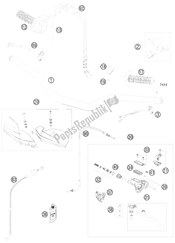 All parts for the Handlebar, Controls of the KTM 450 XC F USA 2009