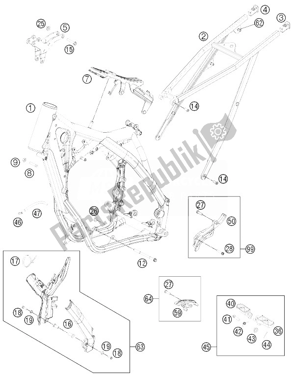 All parts for the Frame of the KTM 250 SX USA 2014