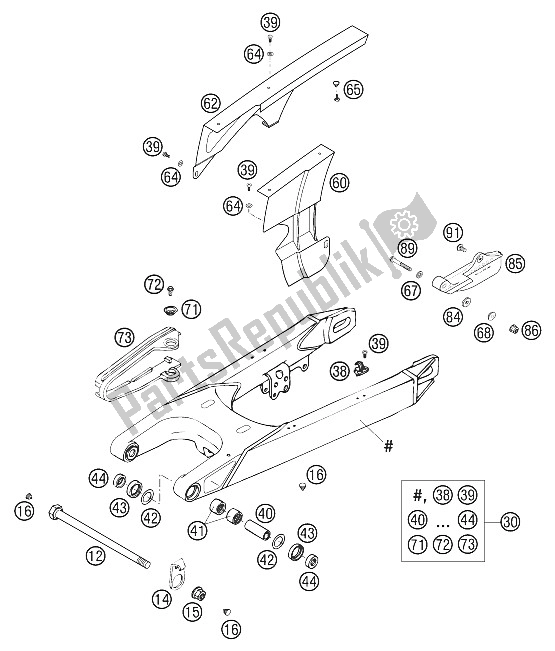 Tutte le parti per il Forcellone 640 Lc4 2002 del KTM 640 LC4 E Stahlblau Europe 2002