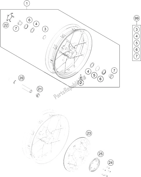 All parts for the Front Wheel of the KTM 690 Duke Black ABS Europe 2015