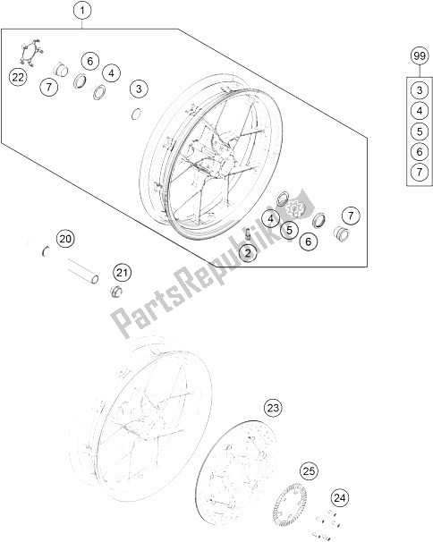 Todas las partes para Rueda Delantera de KTM 690 Duke Orange ABS 2016 China 2015