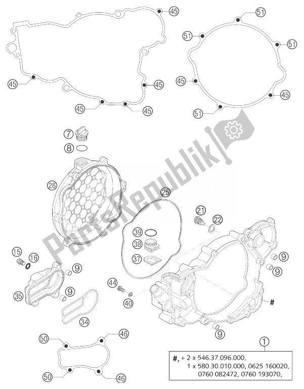 All parts for the Clutch Cover 250 Sx of the KTM 250 SX Europe 2003