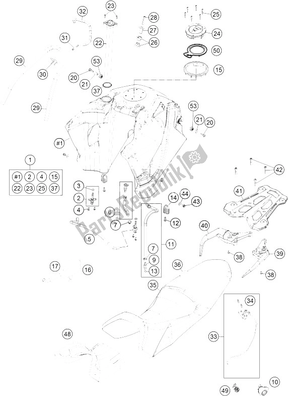 Todas as partes de Tanque, Assento, Tampa do KTM 1190 Adventure R ABS Australia 2016