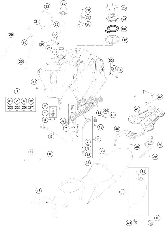 Alle onderdelen voor de Tank, Stoel, Deksel van de KTM 1190 Adventure R ABS Japan 2015