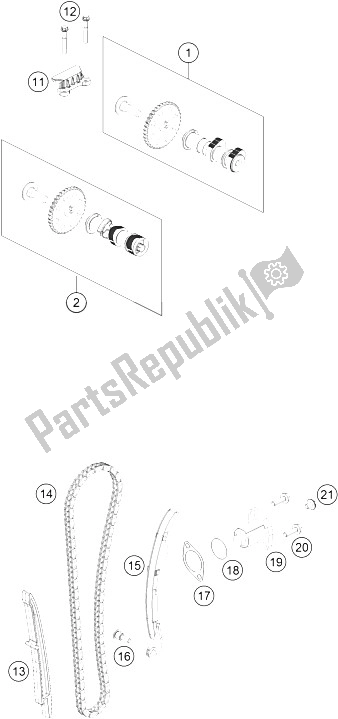 All parts for the Timing Drive of the KTM 390 Duke BL ABS B D 16 Asia 2016