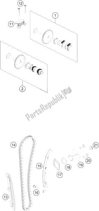 All parts for the Timing Drive of the KTM 390 Duke BL ABS CKD 16 Brazil 2016