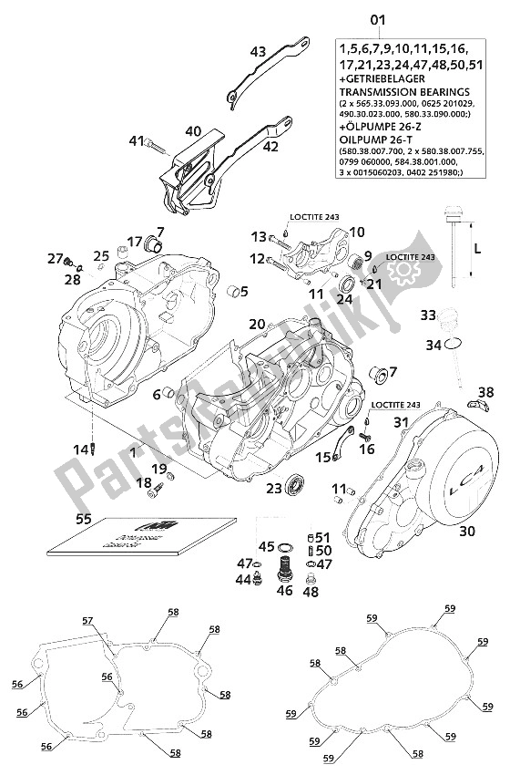 All parts for the Crankcase 400/620 Sc 2001 of the KTM 620 SC Europe 2001