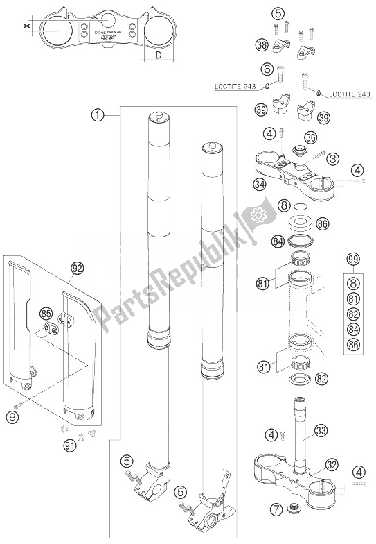 All parts for the Telescopic Fork of the KTM 450 XC Europe 2007