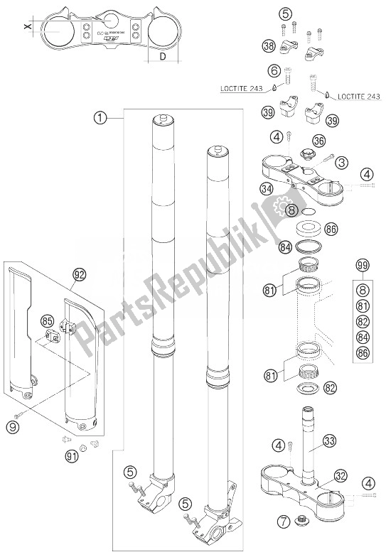 Tutte le parti per il Forcella Telescopica del KTM 450 XC USA 2007