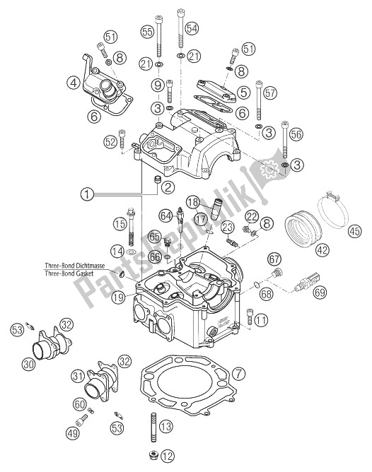 Tutte le parti per il Testata 640 Lc4 del KTM 640 Duke II Black United Kingdom 2003