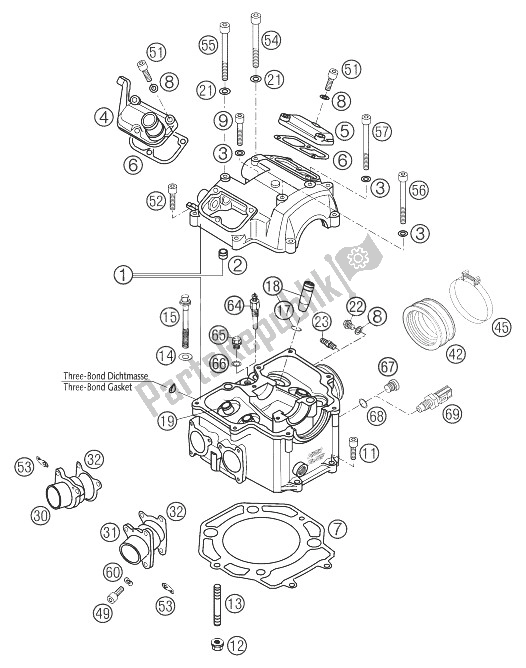 All parts for the Cylinder Head 640 Lc4 of the KTM 640 Duke II Orange Europe 2003