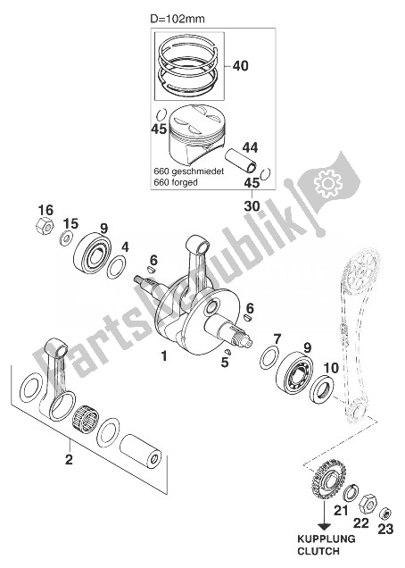 Toutes les pièces pour le Vilebrequin - Piston 660 Rallye du KTM 660 LC4 Rallye Europe 1999