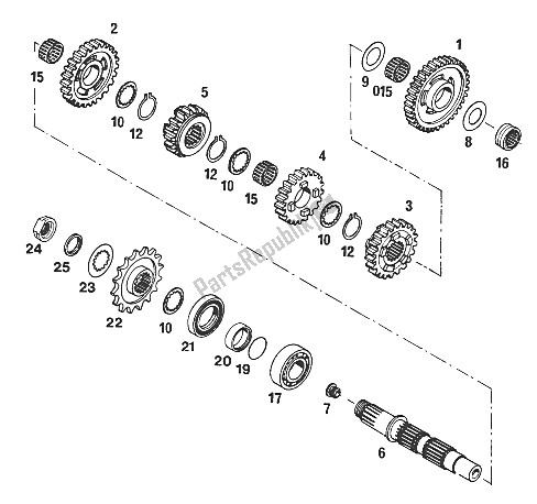 All parts for the Gearbox Ii 350-620 Lc4'94 of the KTM 350 E XC 20 KW SUP COM Europe 1994