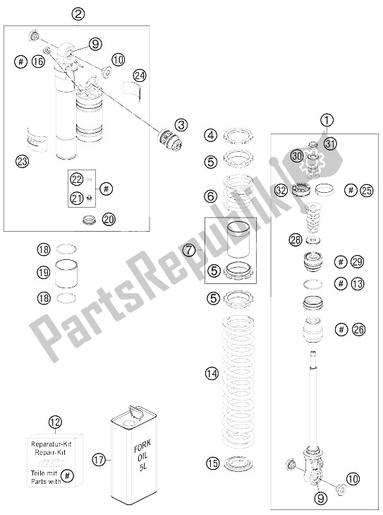 Todas las partes para Shock Abs. Frente Desmontado de KTM 525 XC ATV Europe 2012