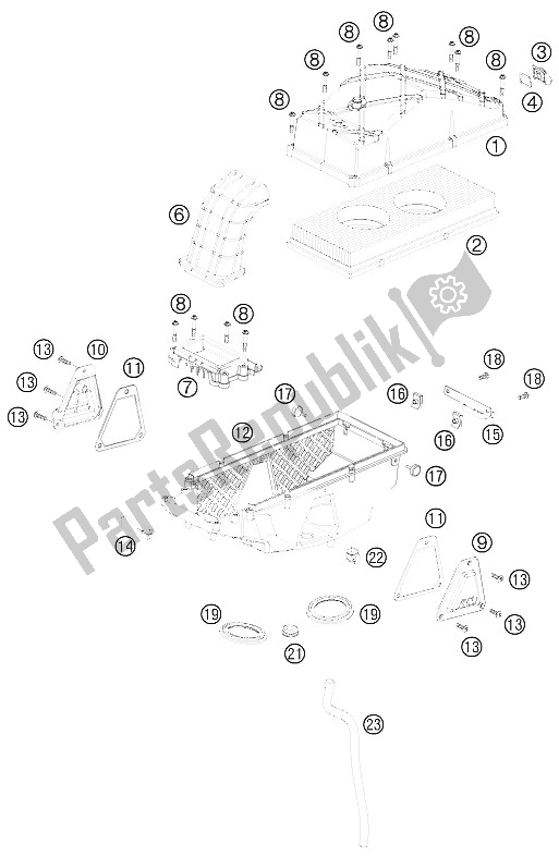 All parts for the Air Filter Box of the KTM 990 Super Duke Black France 2008