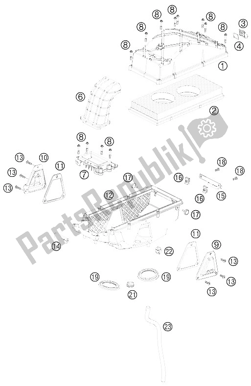 All parts for the Ait Filter Box of the KTM 990 Super Duke White France 2009