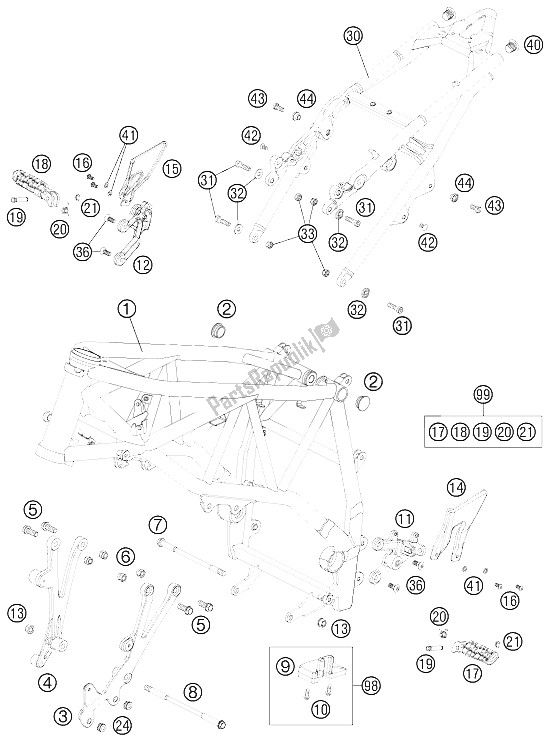 Tutte le parti per il Telaio del KTM 990 Super Duke R France 2011
