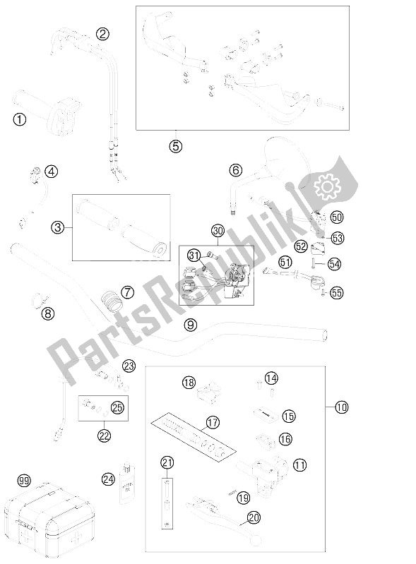 All parts for the Handlebar, Controls of the KTM 450 Rally Factory Replica Europe 2011