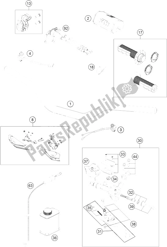 Toutes les pièces pour le Guidon, Commandes du KTM 450 XC F USA 2016