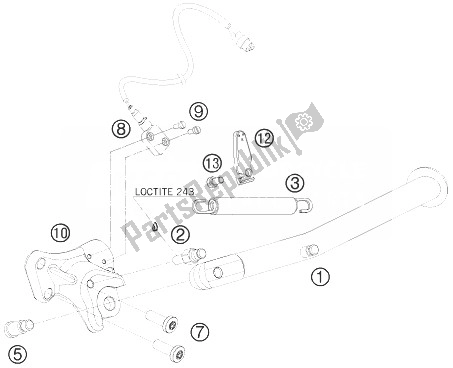 All parts for the Side Stand of the KTM 990 Supermoto T Orange Australia United Kingdom 2010